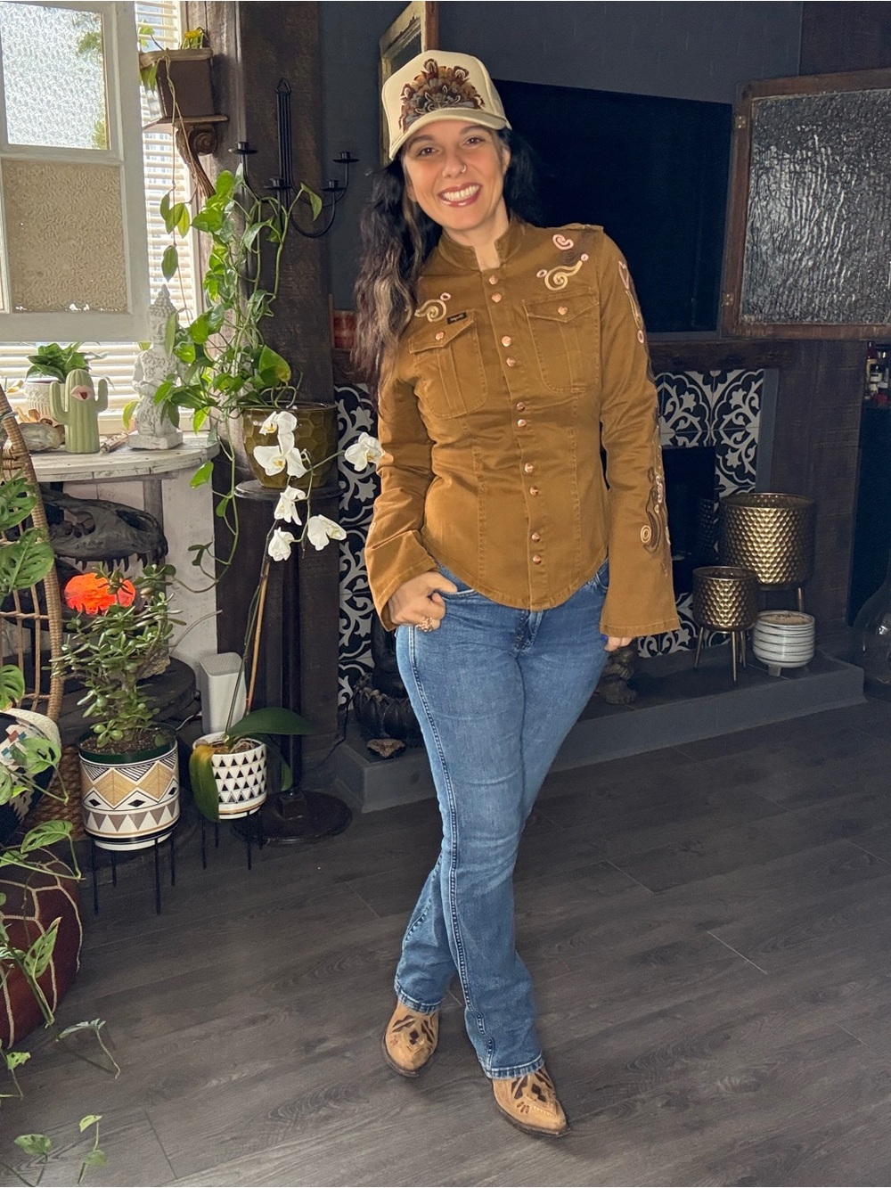 Wrangler Embroidered Western-Style Jean Jacket Size Small